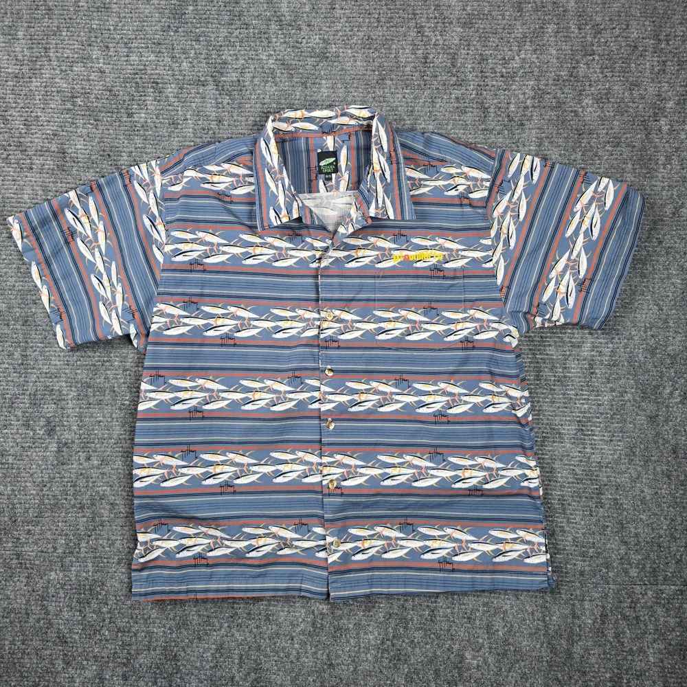 Guy Harvey Iguana Sport Mens XL Blue Tuna Fish Striped Puerto Vallarta Shirt